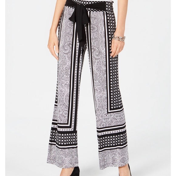 INC Black & White Printed Wide-Leg Soft Pants - Picture 5 of 5